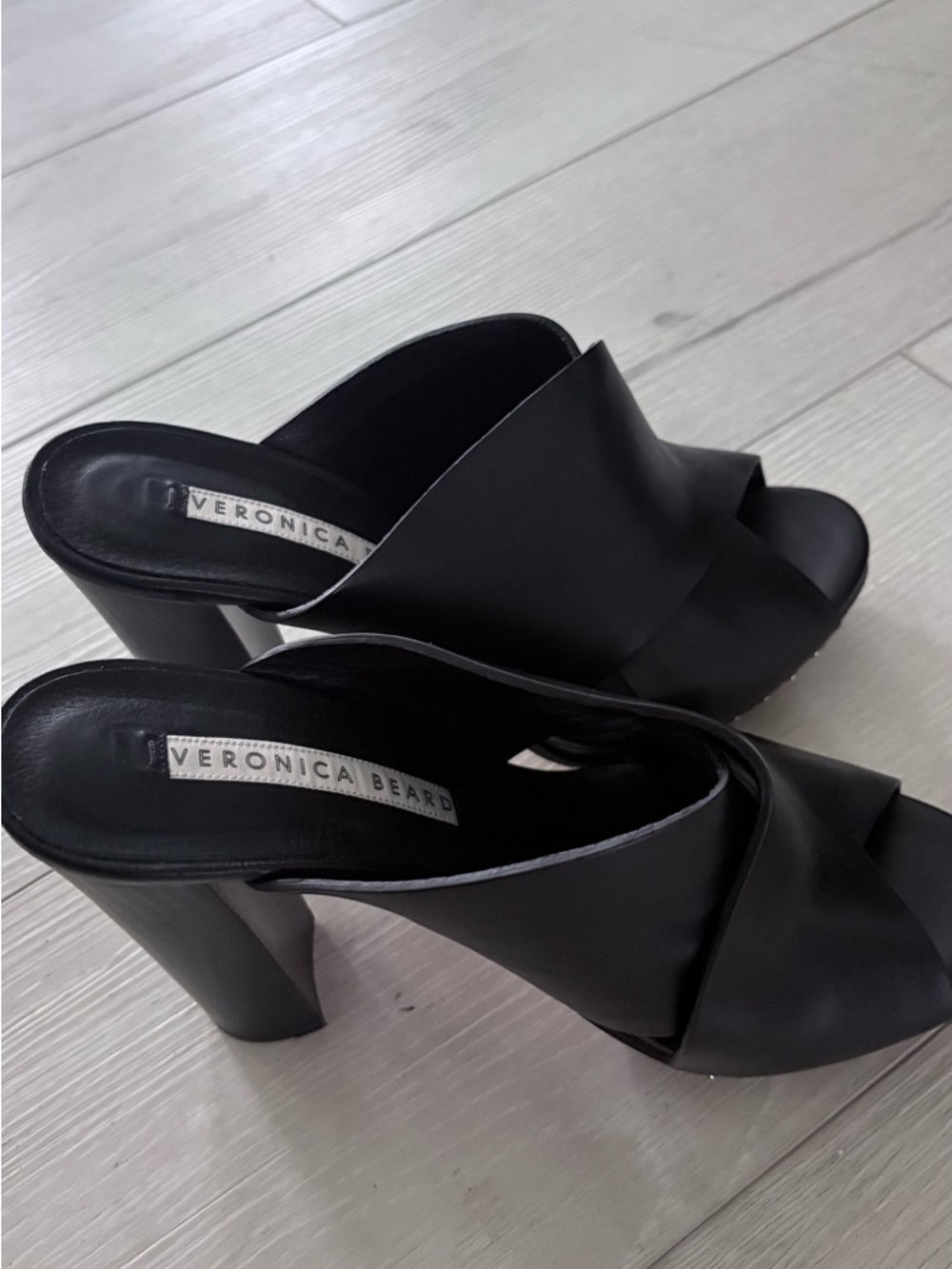 Veronica Black Leather Crossover Mule Heels - Picture 6 of 8